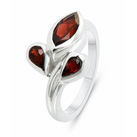 Bague Argent Rhodié Grenat Poires Navette Bague sertie d une pierre taille navette 10x5mm deux poires 5x4mm Pierres sertie...
