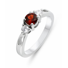 Bague Argent Rhodié Grenat Rond 5mm Oxyde Bague type solitaire épaulé sertie d une pierre ronde 5mm deux oxydes ronds 3mm ...