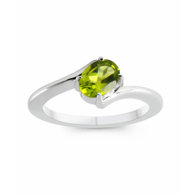 Bague Argent Rhodié Péridot Ovale 7x5mm Bague sertie d une pierre ovale 7x5mm Pierre sertie à griffes Corps croisé type so...