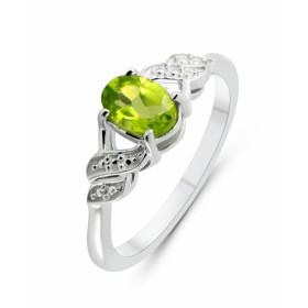 Bague Argent Rhodié Péridot Ovale 7x5mm Bague sertie d une pierre ovale 7x5mm Corps motifs perlés Pierre sertie à griffes ...