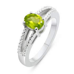Bague Argent Rhodié Péridot Ovale 7x5mm Bague sertie d une pierre ovale 7x5mm Corps motifs perlés Pierre sertie à griffes ...