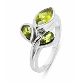 Bague Argent Rhodié Péridot Poires Navette Bague sertie d une pierre taille navette 10x5mm deux poires 5x4mm Pierres serti...