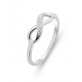 Bague Argent Rhodié Signe Infini Oxydes zirconium Largeur monture (vue dessus) : 5,4mm Motif serti 5 pierres