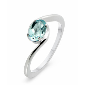 Bague Argent Rhodié Topaze Bleue Ovale 7x5mm Bague sertie d une pierre ovale 7x5mm Pierre sertie à griffes Corps croisé ty...