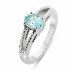 Bague Argent Rhodié Topaze Bleue Ovale 7x5mm Bague sertie d une pierre ovale 7x5mm Corps motifs perlés Pierre sertie à gri...