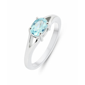 Bague Argent Rhodié Topaze Bleue Ovale 7x5mm Bague sertie d une pierre ovale 7x5mm Pierre sertie à griffes Largeur bague (...