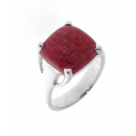 Bague Argent 925 Rhodonite sertie d'une pierre taille coussin de 12x12mm. 