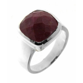 Bague Argent 925 Rhodonite sertie d'une pierre facettée taille coussin de 12x12 mm. 