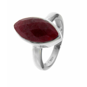 Bague Argent 925 Rhodonite sertie d'une pierre facettée taille navette de 15x8 mm. 