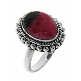 Bague Argent 925 Rhodonite sertie d'une pierre ovale taille cabochon de 14x10mm. 