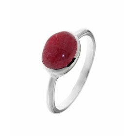 Bague Argent 925 Rhodonite sertie d'une pierre ovale taille cabochon de 9x7mm. 