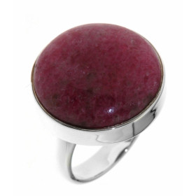 Bague Argent 925 Rhodonite. Cette bague est sertie d'une pierre de 20mm de diamètre. La pierre est ronde et taillée en cab...