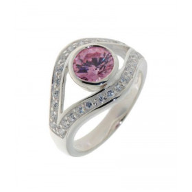 Bague Argent 925 Oxyde Zirconium Pierre centrale 8mm diamètre Largeur sur doigt (vue dessus) : 14mm 