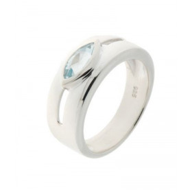  Bague Argent 925 Topaze bleue , mod&egrave;le large ajour&eacute; serti d une pierre taille navette 8x5mm 