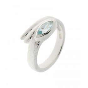 Bague Argent 925 Topaze bleue , modèle fantaisie serti d un pierre taille navette 