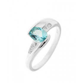 Bague Argent Topaze Bleue Ovale 7x5mm et Oxydes