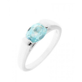 Bague Argent Topaze Bleue Ovale 8x6mm Demi Clos