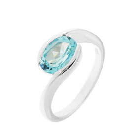 Bague Corps croisé Argent sertie d une Topaze Bleue Pierre ovale 9x7mm Serti Demi Clos Largeur monture (sur doigt, vue des...