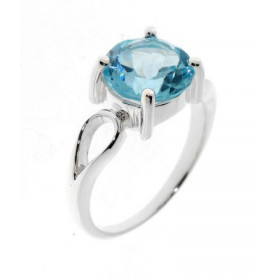  Bague Argent 925 Topaze bleue , monture ajour&eacute;e sertie d une pierre ronde 10mm 
