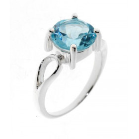 Bague Argent 925 Topaze bleue , monture ajour&eacute;e sertie d'une pierre ronde de 10mm