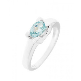 Bague Topaze Bleue Argent Pierre ovale 7x5mm sertie par 4 grosses griffes Largeur monture (sur doigt, vue dessus) : 6,5mm