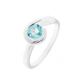 Bague Topaze Bleue Argent Pierre ronde 7mm diamètre Largeur monture (sur doigt, vue dessus) : 8mm
