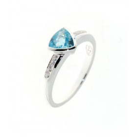 Bague Argent Topaze Bleue Trillion 7mm et Oxyde