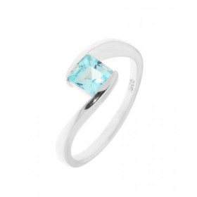 Bague Topaze Bleue Argent Monture croisée sertie d une pierre carrée 5mm Sertissage demi clos Largeur monture (sur doigt, ...