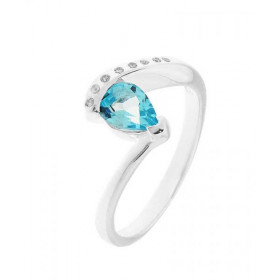 Bague Argent Topaze Bleue Oxyde zirconium Pierre taillée poire mesurant 7x5mm Sertissage Demi Clos Entourage composé d oxy...