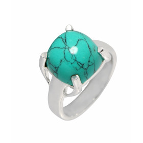 Bague Argent 925 et Turquoise reconstituée . Pierre taille coussin de 12x12mm