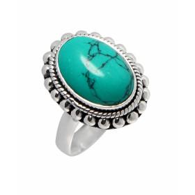 Bague Argent 925 et Turquoise reconstituée . Pierre ovale taille cabochon de 14x10mm. 