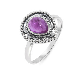 Bague Bohème Argent 925 Améthyste Poire 8x6mm Bague Argent 925 sertie d une pierre 8x6mm Pierre taillée cabochon montée se...