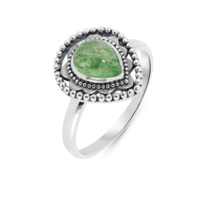 Bague Bohème Argent 925 Aventurine Poire 8x6mm Bague Argent 925 sertie d une pierre 8x6mm Pierre taillée cabochon montée s...