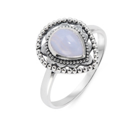 Bague Bohème Argent 925 Calcédoine Poire 8x6mm Bague Argent 925 sertie d une pierre 8x6mm Pierre taillée cabochon montée s...