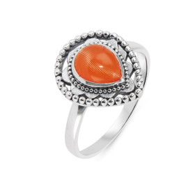 Bague Bohème Argent 925 Cornaline Poire 8x6mm Bague Argent 925 sertie d une pierre 8x6mm Pierre taillée cabochon montée se...