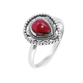 Bague Bohème Argent 925 Grenat Poire 8x6mm Bague Argent 925 sertie d une pierre 8x6mm Pierre taillée cabochon montée serti...