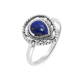 Bague Bohème Argent 925 Lapis Lazuli Poire 8x6mm Bague Argent 925 sertie d une pierre 8x6mm Pierre taillée cabochon montée...