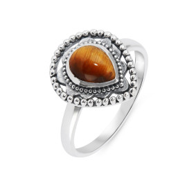 Bague Bohème Argent 925 Oeil tigre Poire 8x6mm Bague Argent 925 sertie d une pierre 8x6mm Pierre taillée cabochon montée s...