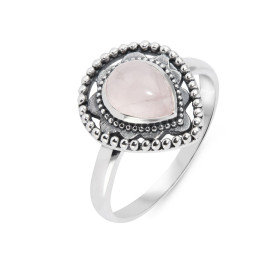 Bague Bohème Argent 925 Quartz Rose Poire 8x6mm Bague Argent 925 sertie d une pierre 8x6mm Pierre taillée cabochon montée ...