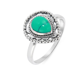 Bague Bohème Argent 925 TurquoiseReconstituée Poire 8x6mm Bague Argent 925 sertie d une pierre 8x6mm Pierre taillée caboch...