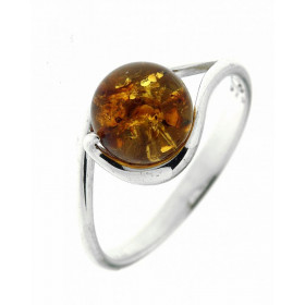 Bague Boule Ambre 8mm sur Argent 925. Bague en Argent 925 et Ambre couleur cognac. Boule d'ambre de 8mm de diamètre. Montu...