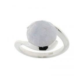 Bague style moderne sertie d une pierre ronde La pierre varieté Calcédoine est taillée cabochon Elle mesure 12mm diamètre ...