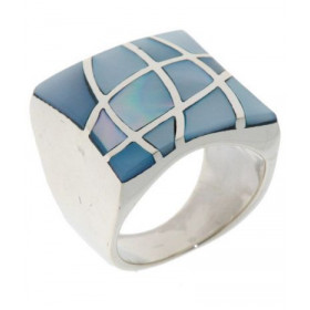 Bague Argent 925 Nacre type chevalière, dimensions vue dessus : 19x19mm