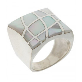 Bague Argent 925 Nacre type chevali&egrave;re, dimensions vue dessus : 19x19mm 