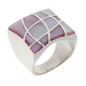 Bague Carrée Nacre Rose en Argent