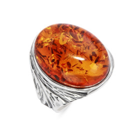 Bague Chevalière Argent et Ambre Ovale 20x15mm. Bague sertie d'une pierre ovale de 20x15mm