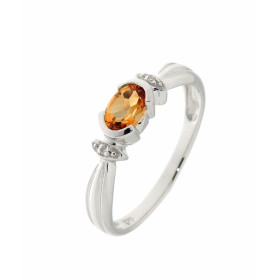 Bague Citrine 6x4mm et Diamant en Or Blanc 375 