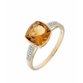 Bague Citrine et Diamant en Or Jaune 375. Cette bague en Or 375 est sertie d'une Citrine taille coussin. La pierre mesure ...