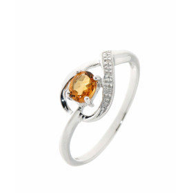 Bague  Citrine Ovale 5x4mm et Diamant en Or Blanc 375