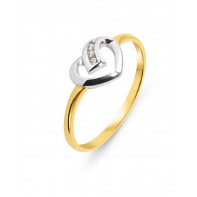 Bague Coeur 2 Ors 375 et Oxyde de zirconium. Coeur serti de 3 Oxydes de Zirconium. Largeur du corps : 1.4mm au plus bas et...